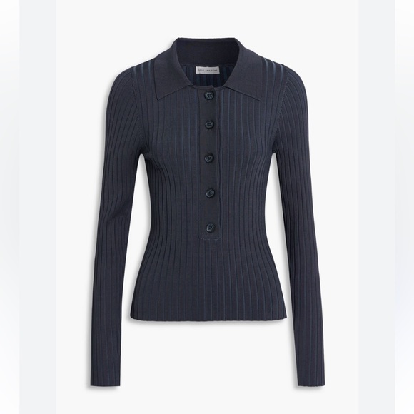 Good American Tops - NWT Good American Ribbed-Knit Polo Shirt